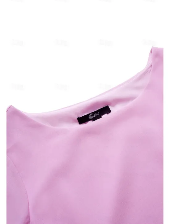 Online Women's Dress Batwing Sleeve Chic Pastel Pink Round Neck Relaxed Fit Lightweight Casual Summer Fashion Above Knee Length Women Chiffon Dresses|Cocktail Dress