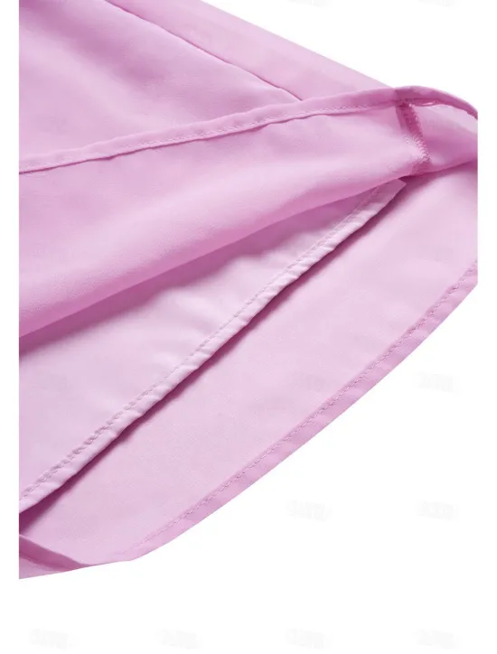 Online Women's Dress Batwing Sleeve Chic Pastel Pink Round Neck Relaxed Fit Lightweight Casual Summer Fashion Above Knee Length Women Chiffon Dresses|Cocktail Dress