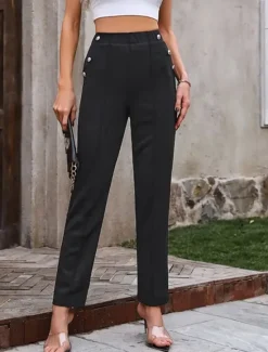 Best Women's Dress Pants Casual Daily Long Plain Breathability Comfortable Micro-elastic Work Daily Wear Spring & Summer Regular Fit Women Pants