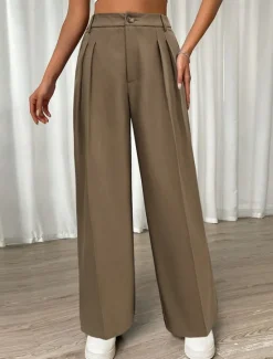 New Women's Dress Pants Fashion Long Plain Side Pockets Wide Leg Breathability Comfortable Inelastic Daily Wear Spring & Summer Regular Fit Women Pants