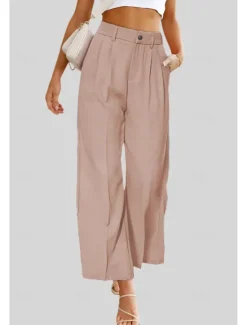 Outlet Women's Dress Pants Fashion Long Plain Side Pockets Breathability Comfortable Micro-elastic Casual Daily Pink Blue Brown Beige Summer Regular Fit Women Pants