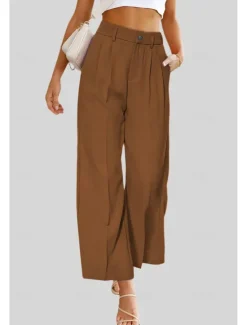Outlet Women's Dress Pants Fashion Long Plain Side Pockets Breathability Comfortable Micro-elastic Casual Daily Pink Blue Brown Beige Summer Regular Fit Women Pants