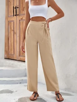 Online Women's Dress Pants Fashion Long Plain Wide Leg Breathability Comfortable Micro-elastic Casual Daily Black Army Green Blue Khaki Spring & Summer Regular Fit Women Pants