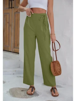 Online Women's Dress Pants Fashion Long Plain Wide Leg Breathability Comfortable Micro-elastic Casual Daily Black Army Green Blue Khaki Spring & Summer Regular Fit Women Pants