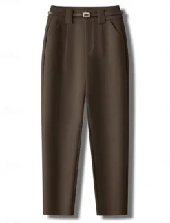 Discount Women's Dress Pants Fleece Flannel Straight Full Length Fashion Streetwear Office Work Apricot Black S M Fall Winter Women Pants