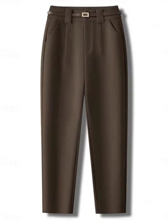 Discount Women's Dress Pants Fleece Flannel Straight Full Length Fashion Streetwear Office Work Apricot Black S M Fall Winter Women Pants