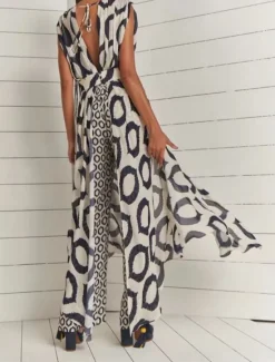 Clearance Women's Dress Set Casual Dress Skirt Set Casual Geometric Ruched Pocket Maxi Dress Sleeveless Stand Collar Outdoor Daily Summer Spring Regular Fit Women Two Piece Sets