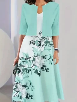 Best Women's Dress Set Casual Dress Swing Dress Print Dress Fashion Modern Floral Print Midi Dress Half Sleeve V Neck Outdoor Date White Royal Blue Blue Summer Regular Fit Women Spring Dresses