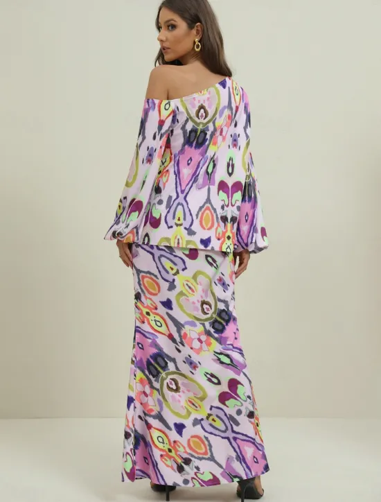 Women's Dress Set Casual Dress Sheath Dress Print Dress Fashion Streetwear Graphic Abstract Print Maxi Dress Long Sleeve One Shoulder Outdoor Vacation Red Royal Blue Sky Blue Summer Spring Loose Fit Women Two Piece Sets