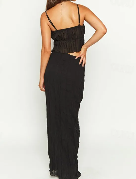 Outlet Women's Dress Set Casual Dress Skirt Set Slip Dress Elegant Fashion Plain Backless Maxi Dress Sleeveless Square Neck Outdoor Date Black White Yellow Summer Regular Fit Women White Dresses