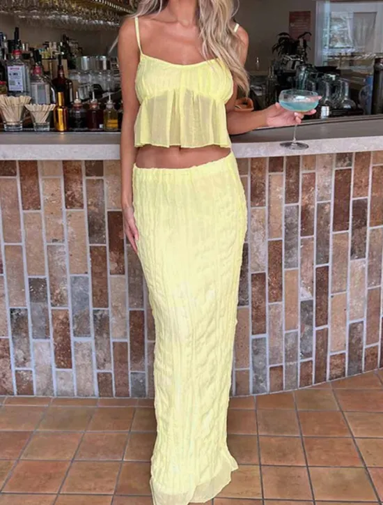 Outlet Women's Dress Set Casual Dress Skirt Set Slip Dress Elegant Fashion Plain Backless Maxi Dress Sleeveless Square Neck Outdoor Date Black White Yellow Summer Regular Fit Women White Dresses