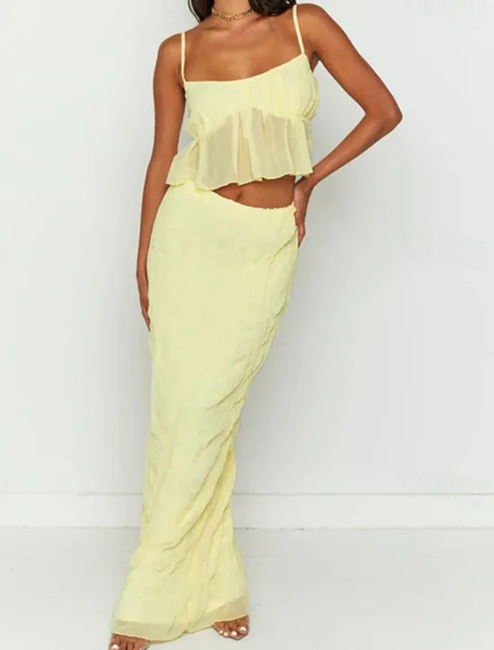 Outlet Women's Dress Set Casual Dress Skirt Set Slip Dress Elegant Fashion Plain Backless Maxi Dress Sleeveless Square Neck Outdoor Date Black White Yellow Summer Regular Fit Women White Dresses