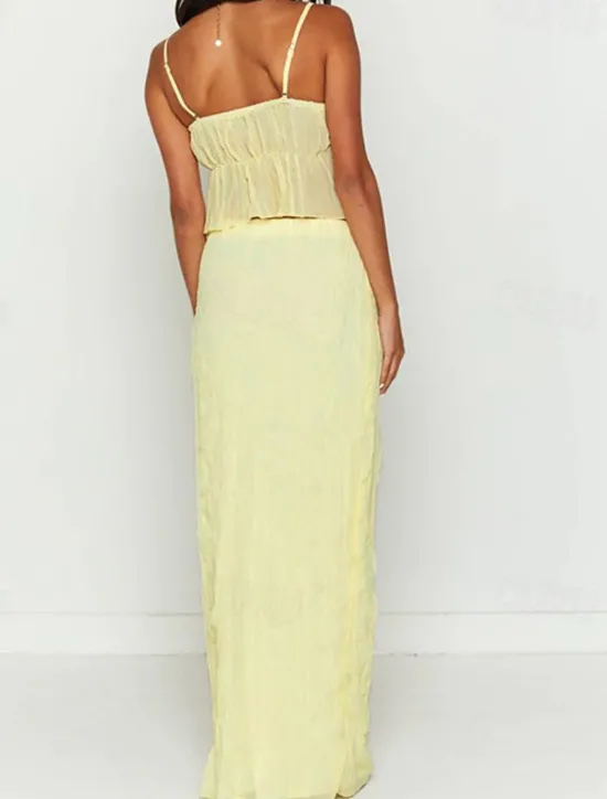Outlet Women's Dress Set Casual Dress Skirt Set Slip Dress Elegant Fashion Plain Backless Maxi Dress Sleeveless Square Neck Outdoor Date Black White Yellow Summer Regular Fit Women White Dresses