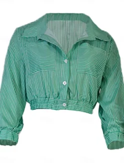 Women's Dress Set Shirt Dress Classic Modern Stripe Buttons Long Dress Maxi Dress 3/4 Length Sleeve Shirt Collar Office Daily Black Blue Green Summer Regular Fit Women Work Dresses