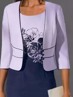 Women's Dress Set Two Piece Dress Floral Dress Midi Dress 3/4 Length Sleeve Print Print Winter Fall Autumn Crew Neck Fashion Party Daily Wedding Guest 2023 S M L XL XXL 3XL Women Work Dresses