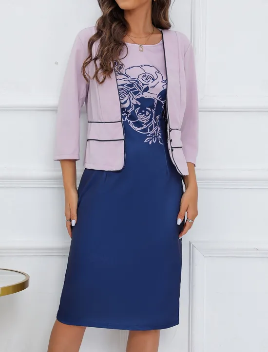 Women's Dress Set Two Piece Dress Floral Dress Midi Dress 3/4 Length Sleeve Print Print Winter Fall Autumn Crew Neck Fashion Party Daily Wedding Guest 2023 S M L XL XXL 3XL Women Work Dresses