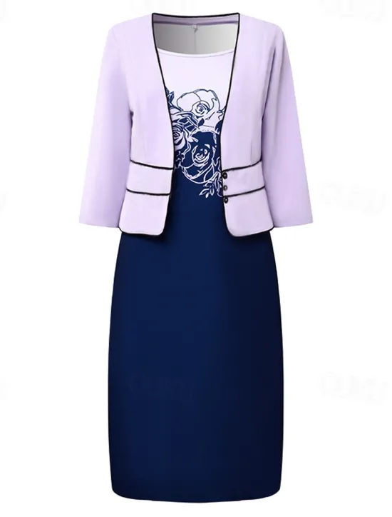 Women's Dress Set Two Piece Dress Floral Dress Midi Dress 3/4 Length Sleeve Print Print Winter Fall Autumn Crew Neck Fashion Party Daily Wedding Guest 2023 S M L XL XXL 3XL Women Work Dresses