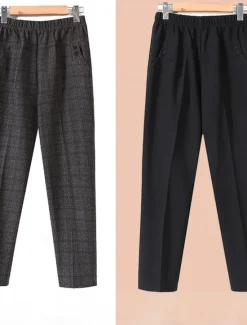Best Women's Dress Work Fleece Flannel Trousers Full Length Fashion Streetwear Office Career Pure black-autumn style 228# wide stripes XL 2XL Fall Winter Women Pants