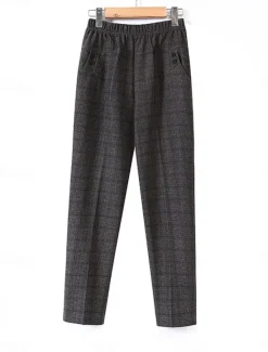 Best Women's Dress Work Fleece Flannel Trousers Full Length Fashion Streetwear Office Career Pure black-autumn style 228# wide stripes XL 2XL Fall Winter Women Pants