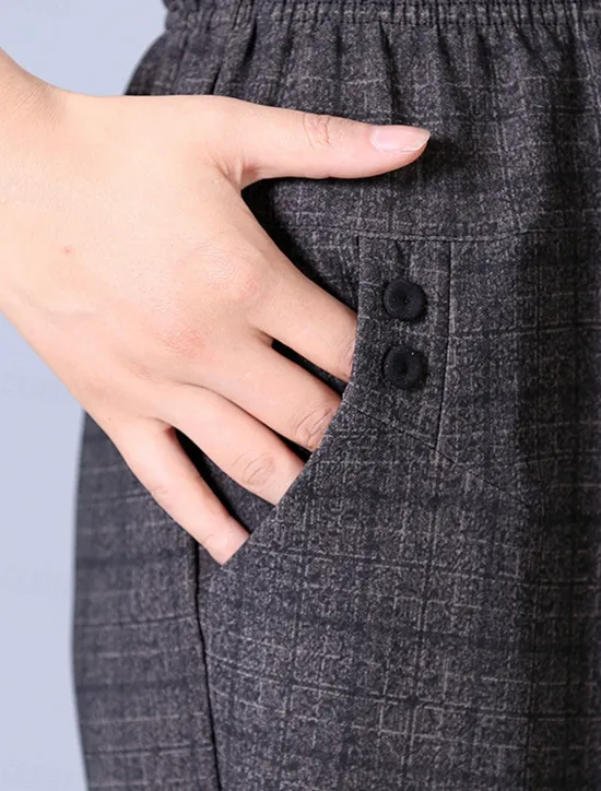 Best Women's Dress Work Fleece Flannel Trousers Full Length Fashion Streetwear Office Career Pure black-autumn style 228# wide stripes XL 2XL Fall Winter Women Pants