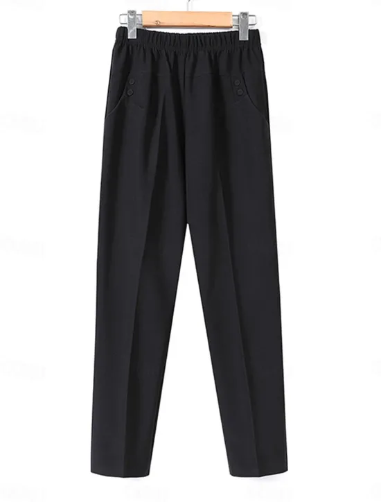 Best Women's Dress Work Fleece Flannel Trousers Full Length Fashion Streetwear Office Career Pure black-autumn style 228# wide stripes XL 2XL Fall Winter Women Pants
