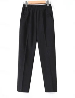 Best Women's Dress Work Fleece Flannel Trousers Full Length Fashion Streetwear Office Career Pure black-autumn style 228# wide stripes XL 2XL Fall Winter Women Pants