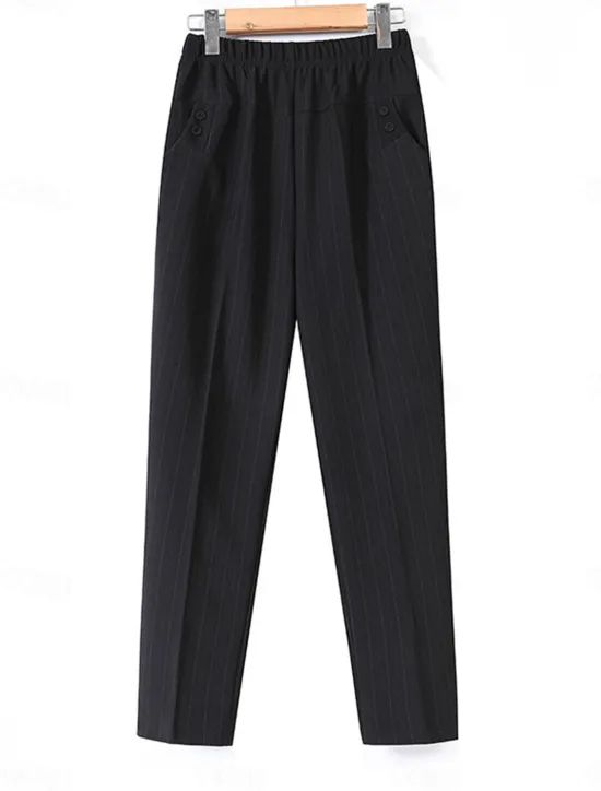 Best Women's Dress Work Fleece Flannel Trousers Full Length Fashion Streetwear Office Career Pure black-autumn style 228# wide stripes XL 2XL Fall Winter Women Pants