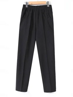 Best Women's Dress Work Fleece Flannel Trousers Full Length Fashion Streetwear Office Career Pure black-autumn style 228# wide stripes XL 2XL Fall Winter Women Pants