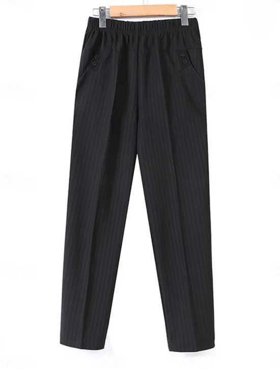 Best Women's Dress Work Fleece Flannel Trousers Full Length Fashion Streetwear Office Career Pure black-autumn style 228# wide stripes XL 2XL Fall Winter Women Pants