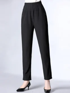 Best Women's Dress Work Fleece Flannel Trousers Full Length Fashion Streetwear Office Career Pure black-autumn style 228# wide stripes XL 2XL Fall Winter Women Pants