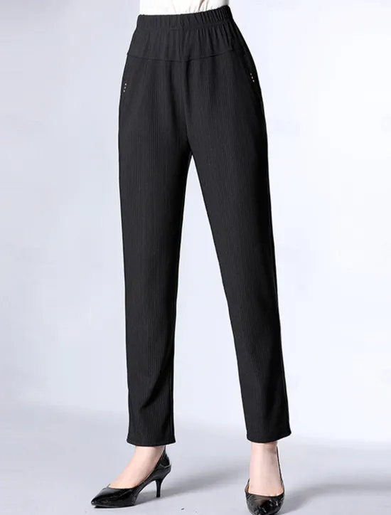 Best Women's Dress Work Fleece Flannel Trousers Full Length Fashion Streetwear Office Career Pure black-autumn style 228# wide stripes XL 2XL Fall Winter Women Pants