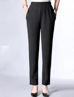 Best Women's Dress Work Fleece Flannel Trousers Full Length Fashion Streetwear Office Career Pure black-autumn style 228# wide stripes XL 2XL Fall Winter Women Pants