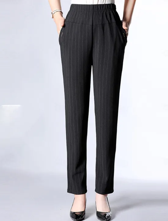 Best Women's Dress Work Fleece Flannel Trousers Full Length Fashion Streetwear Office Career Pure black-autumn style 228# wide stripes XL 2XL Fall Winter Women Pants