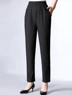 Best Women's Dress Work Fleece Flannel Trousers Full Length Fashion Streetwear Office Career Pure black-autumn style 228# wide stripes XL 2XL Fall Winter Women Pants