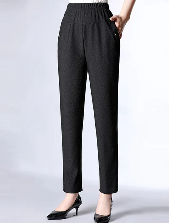 Best Women's Dress Work Fleece Flannel Trousers Full Length Fashion Streetwear Office Career Pure black-autumn style 228# wide stripes XL 2XL Fall Winter Women Pants