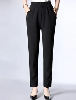 Best Women's Dress Work Fleece Flannel Trousers Full Length Fashion Streetwear Office Career Pure black-autumn style 228# wide stripes XL 2XL Fall Winter Women Pants