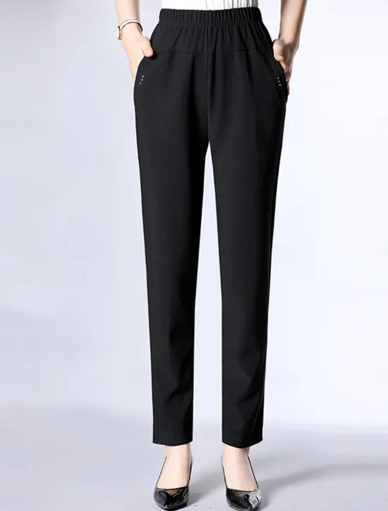 Best Women's Dress Work Fleece Flannel Trousers Full Length Fashion Streetwear Office Career Pure black-autumn style 228# wide stripes XL 2XL Fall Winter Women Pants