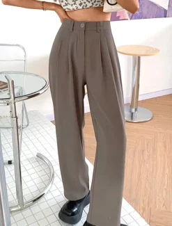 Discount Women's Dress Work Pants Wide Leg Pants Trousers Full Length Pocket Baggy Micro-elastic High Waist Fashion Streetwear Daily Black White S M Summer Fall Women Pants
