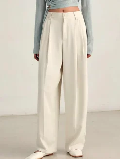 Discount Women's Dress Work Pants Wide Leg Pants Trousers Full Length Pocket Baggy Micro-elastic High Waist Fashion Streetwear Daily Black White S M Summer Fall Women Pants