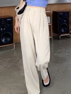 Discount Women's Dress Work Pants Wide Leg Pants Trousers Full Length Pocket Baggy Micro-elastic High Waist Fashion Streetwear Daily Black White S M Summer Fall Women Pants