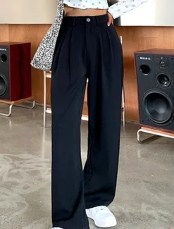 Discount Women's Dress Work Pants Wide Leg Pants Trousers Full Length Pocket Baggy Micro-elastic High Waist Fashion Streetwear Daily Black White S M Summer Fall Women Pants