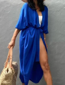 Sale Women's Dressy Dusters Dressy Jackets Vacation Outdoor clothing Holiday Summer Spring Fall Coat Regular Fit Comfy Outdoor Swimming Sports Vacation Holiday Modern Jacket Pure Color Lace up Pleated Women Blouses & Shirts
