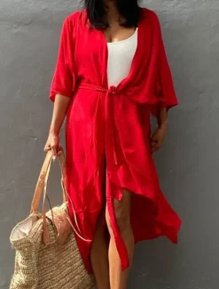 Sale Women's Dressy Dusters Dressy Jackets Vacation Outdoor clothing Holiday Summer Spring Fall Coat Regular Fit Comfy Outdoor Swimming Sports Vacation Holiday Modern Jacket Pure Color Lace up Pleated Women Blouses & Shirts