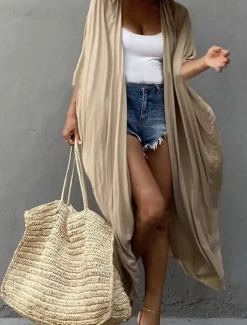 Sale Women's Dressy Dusters Dressy Jackets Vacation Outdoor clothing Holiday Summer Spring Fall Coat Regular Fit Comfy Outdoor Swimming Sports Vacation Holiday Modern Jacket Pure Color Lace up Pleated Women Blouses & Shirts