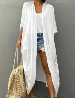 Sale Women's Dressy Dusters Dressy Jackets Vacation Outdoor clothing Holiday Summer Spring Fall Coat Regular Fit Comfy Outdoor Swimming Sports Vacation Holiday Modern Jacket Pure Color Lace up Pleated Women Blouses & Shirts