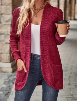 Outlet Women's Dressy Dusters Dressy Jackets Casual Jacket Outdoor Dailywear Fall Winter Regular Coat Regular Fit Windproof Warm Comfortable Breathable Fashion Jacket Long Sleeve Solid Color Pocket Knitting Women Cardigans & Outerwears