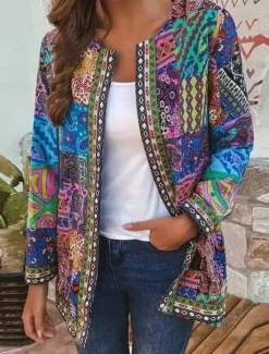 Women's Dressy Dusters Dressy Jackets Casual Jacket Spring Fall Winter Regular Coat Regular Fit Comfortable Casual / Daily Fashion Jacket Long Sleeve Print Solid Color Plain Adjustable Women Jackets