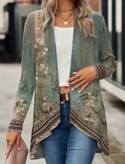 Best Women's Dressy Dusters Dressy Jackets Casual Jacket Outdoor Street Daily Wear Summer Spring Regular Coat Regular Fit Thermal Warm Breathable Stylish Casual Jacket Long Sleeve Floral Print Black Women Cardigans & Outerwears