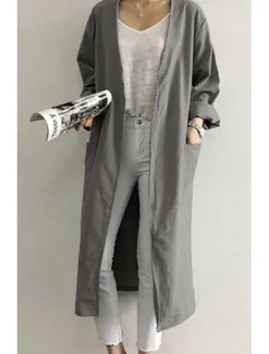 Women's Dressy Dusters Dressy Jackets Trench Coat Office Work Spring Fall Long Coat Loose Fit Modern Style Jacket Long Sleeve Solid Color Plain Pocket Oversized Light Blue khaki Grey Women Coats & Trench Coats