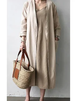 Women's Dressy Dusters Dressy Jackets Trench Coat Office Work Spring Fall Long Coat Loose Fit Modern Style Jacket Long Sleeve Solid Color Plain Pocket Oversized Light Blue khaki Grey Women Coats & Trench Coats